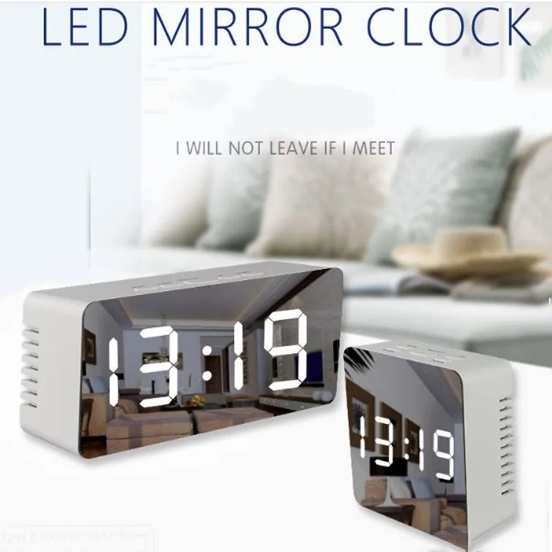  LED Mirror Alarm Clock Digital Snooze Table Clock Wake Up Light Electronic Large Time Temperature D