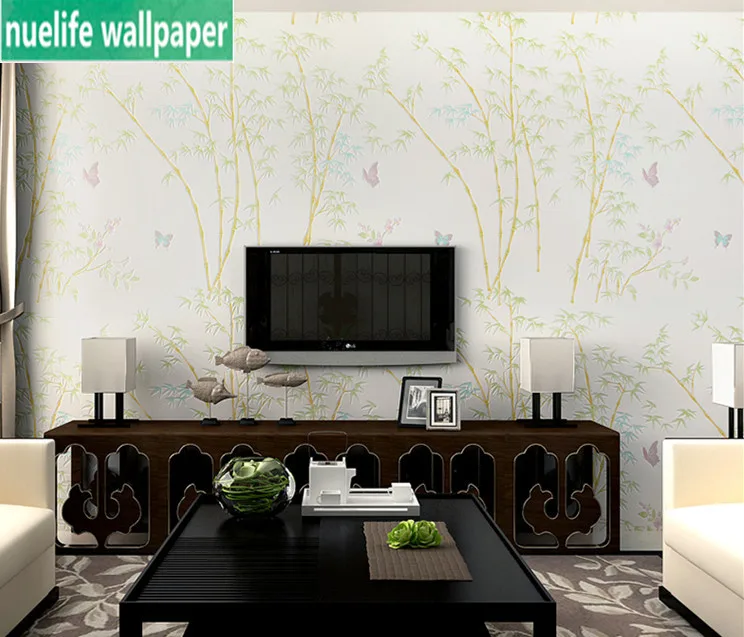 Китайский стиль цветок птица сад бамбуковая Бабочка узор нетканые обои для детской комнаты спальня гостиная ТВ Задняя стеновая бумага