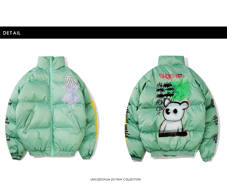 UNCLEDONJM Men's Warm Winter Jacket Funny Printed Bomber Thick Coat Male Parkas Streetwear Jackets Hip Hop Outerwear 311