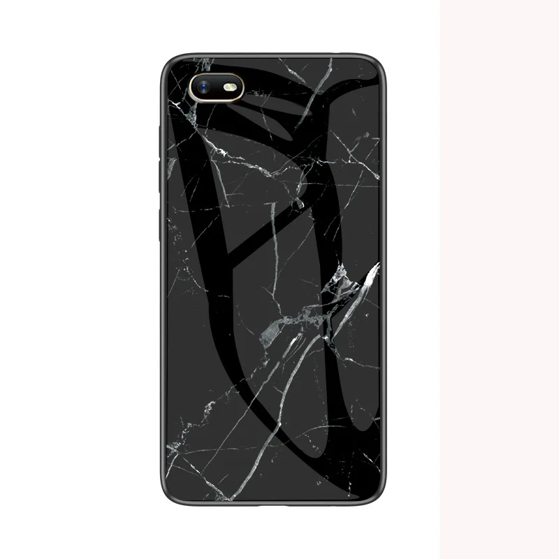 Цветной чехол с рисунком для OPPO A1k CPH1923, чехол с мраморной текстурой, чехол из закаленного стекла для OPPO Realme C2, защищенная задняя крышка - Цвет: Black