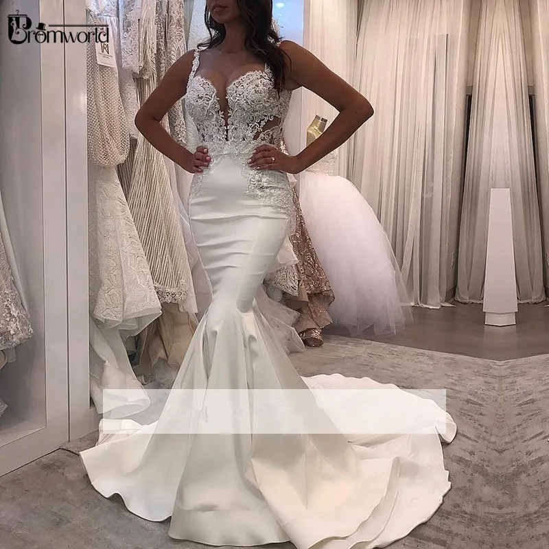

Beautiful mariage Vestido De Noiva 2019 Wedding Dresses Mermaid Sweetheart Lace Dubai Arabic Boho Wedding Gown Ivory Bride Dress