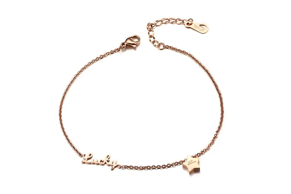 Модный простой ножной браслет из нержавеющей стали для женщин Lucky Star розовое золото босиком браслет цепочка на украшения для ног подарки на день рождения