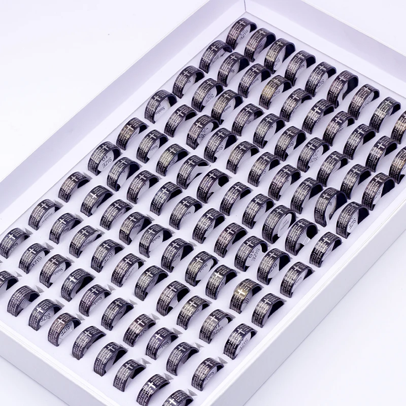 8MM Brand New 50PCS/Lot English Jeremiah Prayer Stainless Steel Etching Polished Band Cross Rings Wholesale Gifts