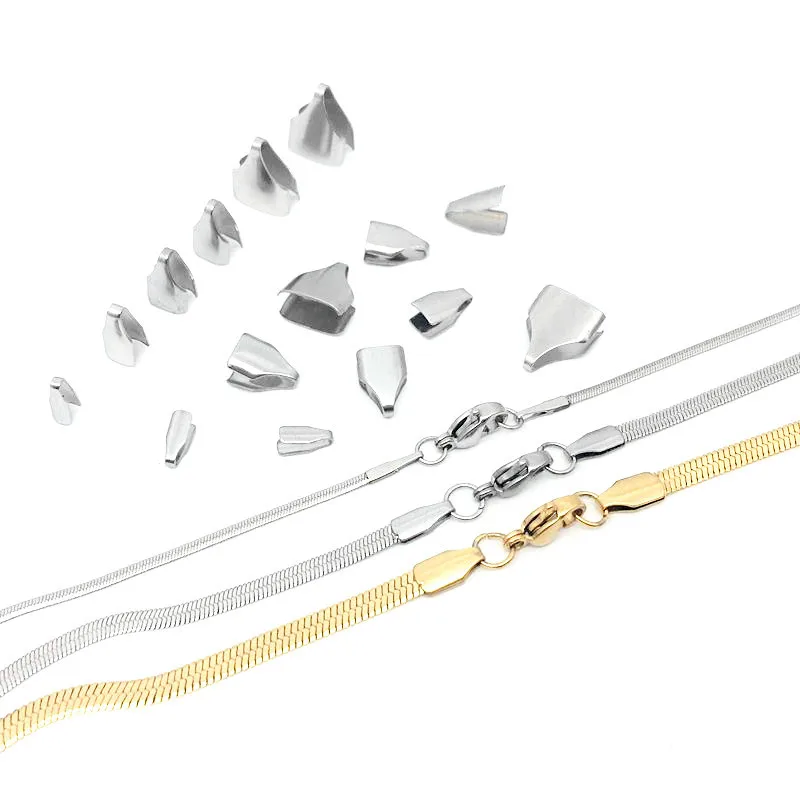 316 Stainless Steel Flat Cords Crimp End Beads Caps 100pcs/lot for Jewelry Making stainless steel chains