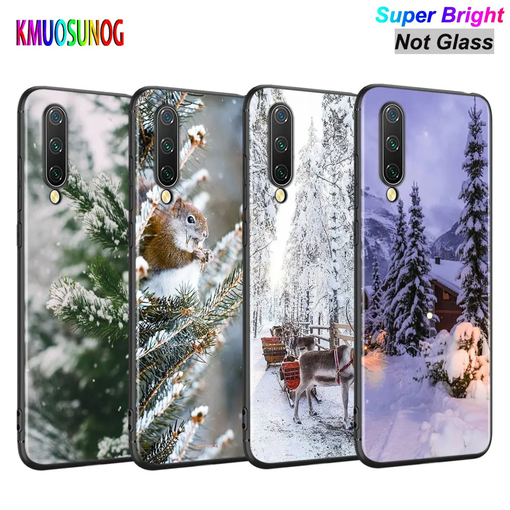 

Black Silicone Cover Landscape Winter Light Snow for Xiaomi Mi A3 A2 A1 5X 6X 6 8 Lite 9 9SE CC9 F1 9T 9TPro Play Phone Case