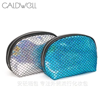 

New style Cosmetic Bag Laser Fish Scales Symphony Dumplings Makeup Bag Blue Shell Makeup Bag Large Capacity Storage Bag