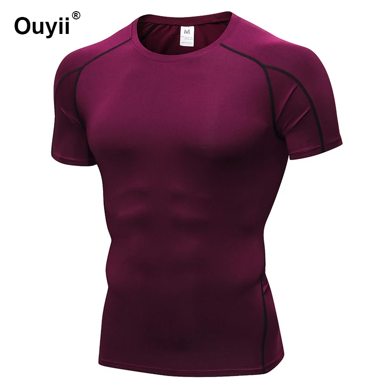 Для мужчин фитнес-футболки спортивная компрессионная одежда тренажерный зал Фитнес Тяжелая атлетика тренировочный быстросохнущая спортивная одежда Для мужчин рубашка