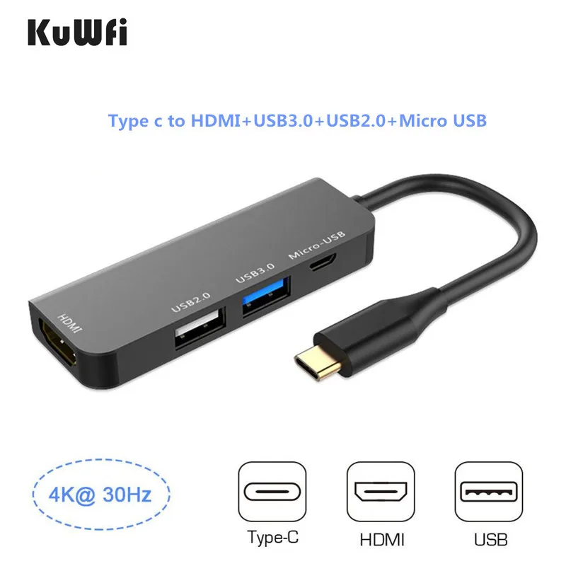 Многофункциональный конвертер USB Type C Thunderbolt3 4k 30hz usb-хаб type c к hdmi usb3.0 2.0 micro зарядное