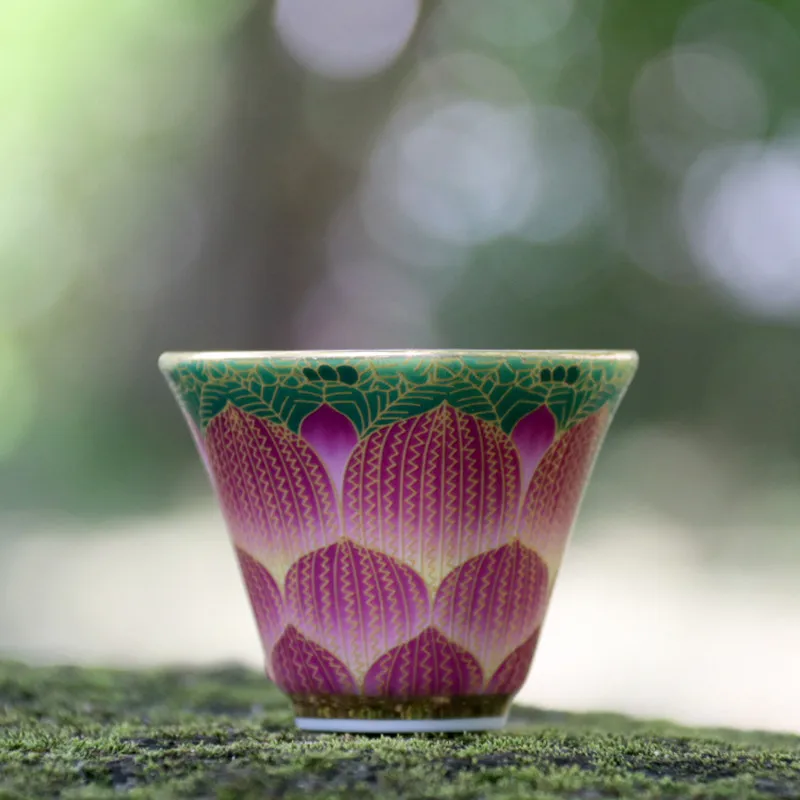 Керамическая эмалированная чайная чашка лотос кунг-фу, маленькая чайная чаша, пион, портативная чайная кружка для путешествий, офисная, бытовая, Drinkare