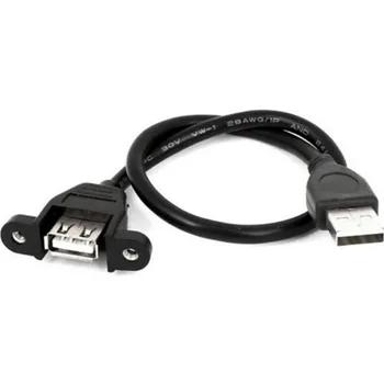 

60cm USB 2.0 A Male To A Female Panel Mount Mounting Screw Lock Extension Cable USB Chassis Extension Cable