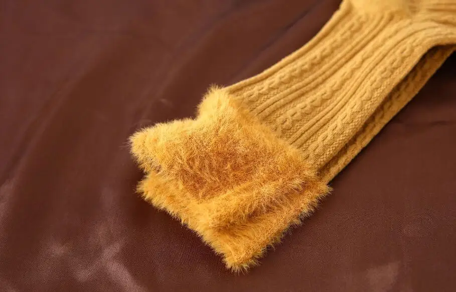 0000405-yellow Теплые норковые хлопковые носки с двойной иглой, пушистые носки, женские носки, толстые из вельвета с отделкой под куницу, хлопковые Веселые носки, розовые зимние носки - Цвет: 0000405-yellow
