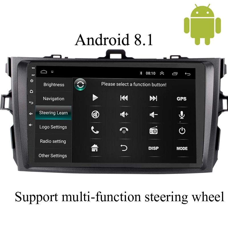 Android 8.1car multimedia gps dvd player For Toyota Corolla E140/150 2007-2012 with car radio video player supports Bluetooth