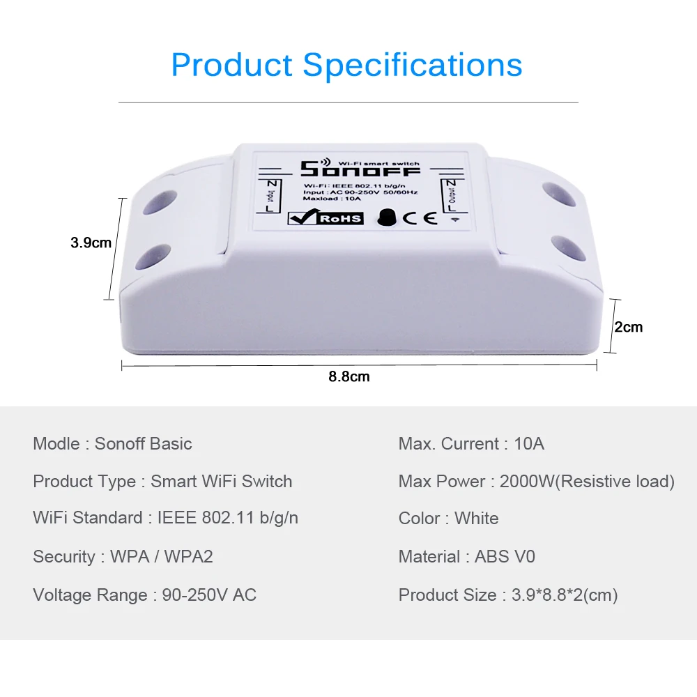  ITEAD Sonoff Basic Wifi Switch DIY Switch Wireless Remote Smart Home Automation Relay Module Contro - 4000183057917