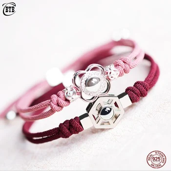 

S925 Silver 100 Languages I LOVE YOU Couple Bracelets Fashion Sterling Silver Men Women Bracelet for Lovers Gift Jewelry