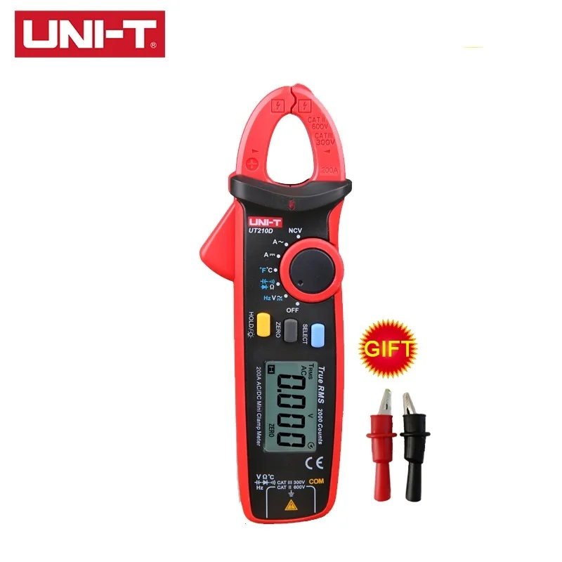 UT210D UNI-T UT210 серии Цифровые токовые клещи AC/DC напряжение тока UT210E True RMS Авто Диапазон VFC емкость Бесконтактный мультиметр - Цвет: UT210D