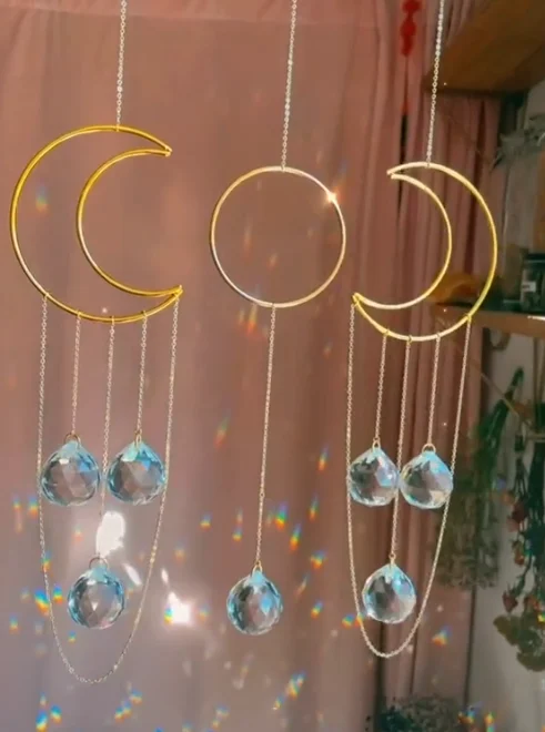 

Moon Phase Triple Prism Rainbow-Maker Trio- Home Decor - Rainbow Maker - for Window Decor