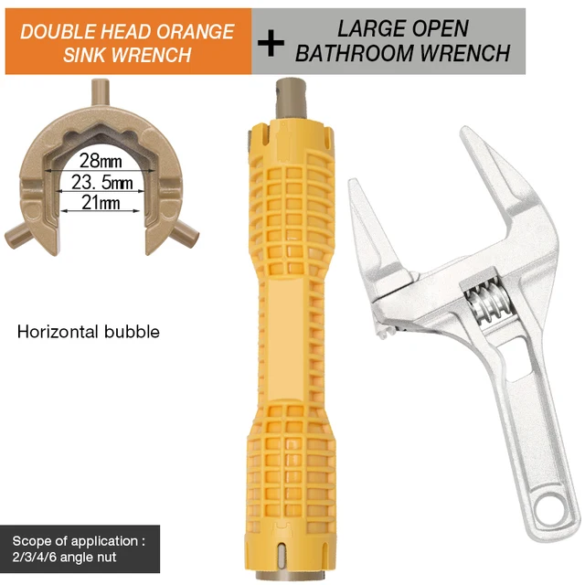 DTBD Multi-function Short Handle Universal Wrench Large Opening Bathroom Pipe Wrench  Adjustable Aluminum Alloy Repair Tool Y Double Head Set
