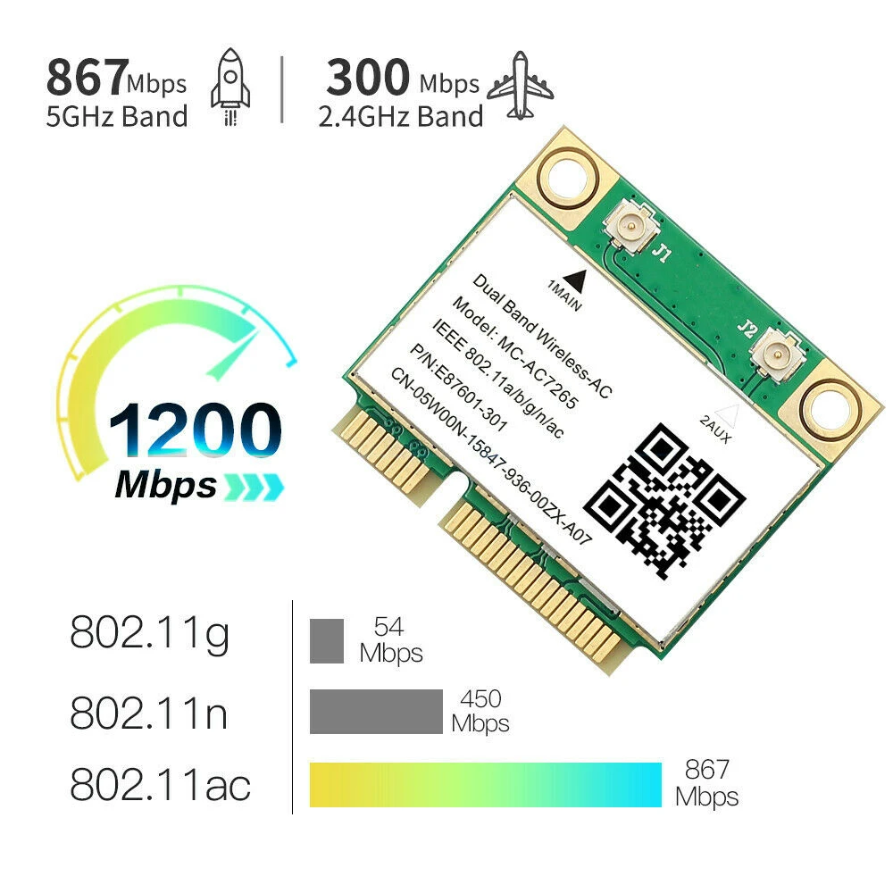 

1200Mbps Wireless Mini PCI-E 7265AC WiFi Network Card 802.11ac BT4.2 PC Adapter PCI CISP FIPS FISMA