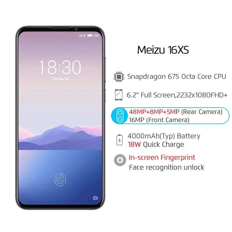 Meizu 16xs s глобальная версия Meizu16xs 6GB 128GB Смартфон Snapdragon 675 48MP Тройная камера Android