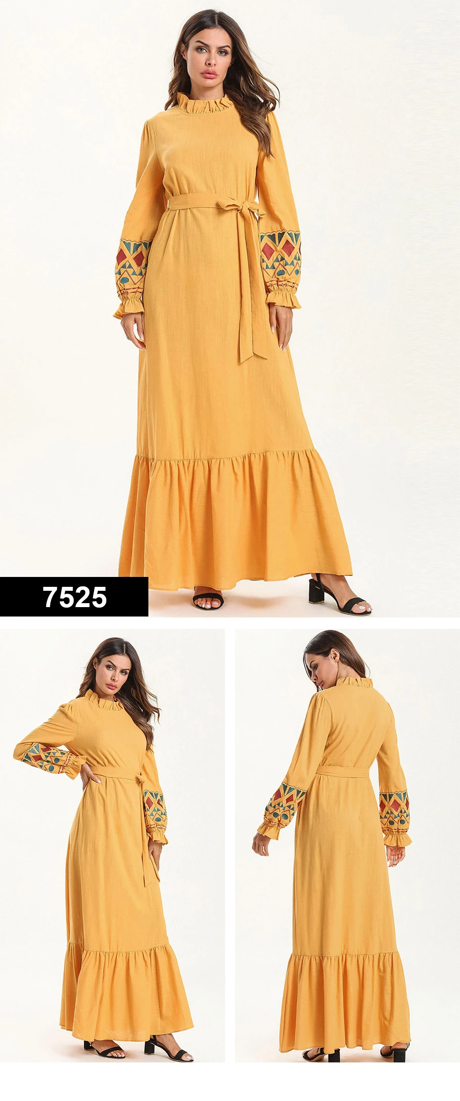 Прямая поставка, женское платье, платья макси, длинное, винтажное, Vestidos Verano Robe Femme, мусульманское, бохо, с вышивкой, свободное, с круглым вырезом, дешевая распродажа - Цвет: 7525