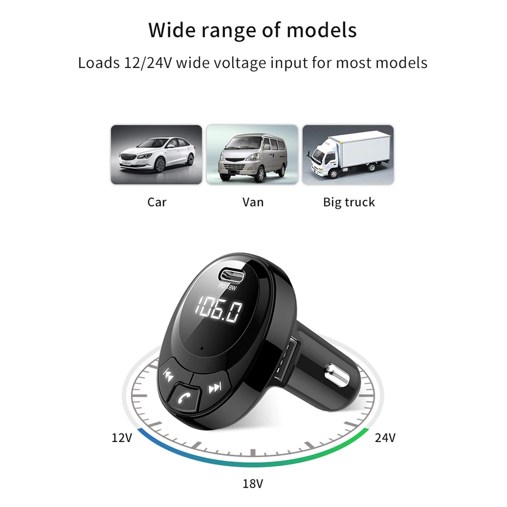 Автомобильный fm-передатчик Bluetooth 5,0 Автомобильный MP3-плеер Беспроводные адаптеры для быстрой зарядки аккумулятора