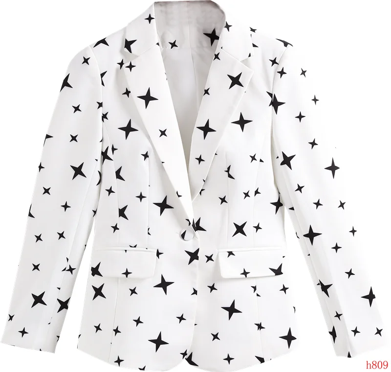 Fashion Casual Women Blazers and Jackets White Print Office Ladies Outerwear Coat OL Styles