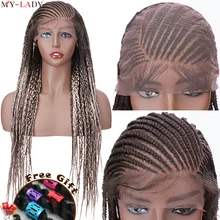 My Lady 29'' Box Braids Wig Synthetic Lace Front Wig Cornrow Braided Wigs With Baby Hair Lace Frontal Afro Wig Free Gift Daily
