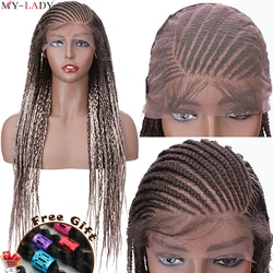 My Lady 29'' Box Braids Wig Synthetic Lace Front Wig Cornrow Braided Wigs With Baby Hair Lace Frontal Afro Wig Free Gift Daily