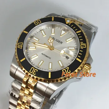 

40mm Bliger Men's Top Casual Business Watch Sapphire Glass black Ceramic Bezel Silver Dial Date Luminous Men's Automatic Watch