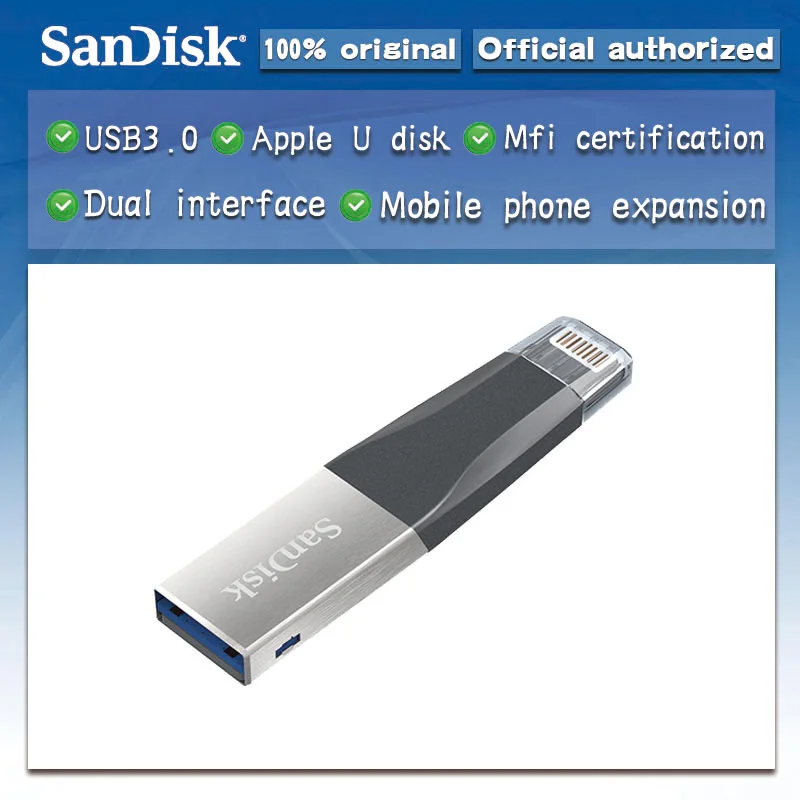 SanDisk 128 Гб OTG USB флеш-накопитель 64 Гб 16 Гб SDIX40N флеш-накопитель 3,0 флешки 32 Гб двойной интерфейс для iPhone iPad APPLE MFi
