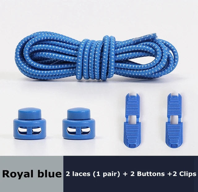 1Pair Colored Dots Round Shoelaces Elastic Plastic Lock Hiking Sports No Tie Shoelace Adult Children Shoe Accessories Lazy Lace Royal blue