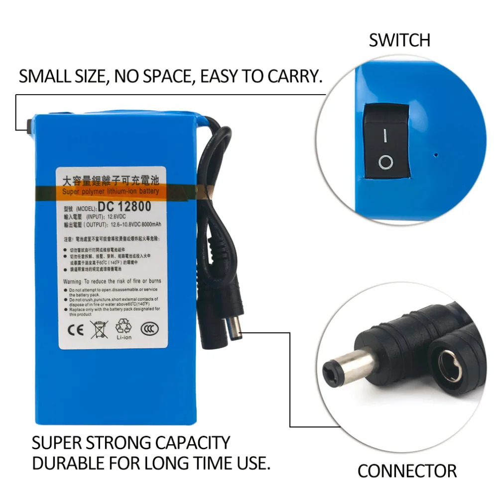 Защита от перезарядки DC 12V 8000MAH литий-ионная супер перезаряжаемая батарея резервный литий-ионный аккумулятор для камеры видеонаблюдения с вилкой EU