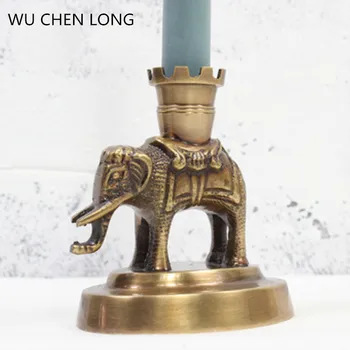 

WU CHEN LONG European Style Retro Brass Elephant Shape Candlestick Sculpture Creative Home Decor Wedding Gift A2063