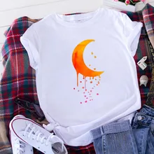 

Moon Print T Shirt Women Short Sleeve Tshirts Cotton Women O-Neck Loose Tee Shirt Tops