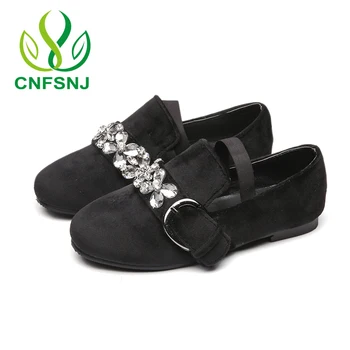 

CNFSNJ 2018 Children Flat Heels Fashion spring Kids Leather diamond Flowers 3 Colors Princess Cute Girls Single shoes 21-35