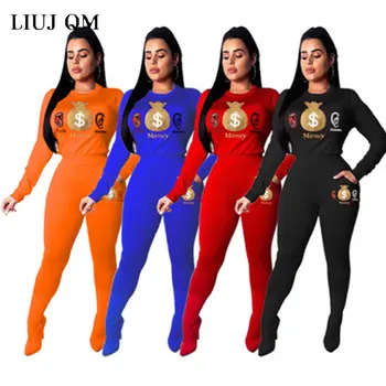 

4xl Plus Size 2 Peice Set Women Sportswear Sets Long Sleeve O Neck Tops Long Pants Pockets Cartoon Print 2 Pc Set Casual Outfit
