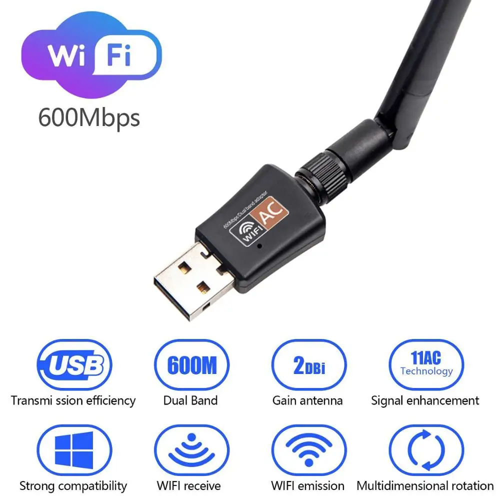 ZEXMTE 2,4 ГГц/Wi-Fi 5 ГГц канал USB Беспроводной адаптер Dual Band Поддержка Win8/7/10/Vista/XP сети Wi-Fi адаптер с USB и антенны