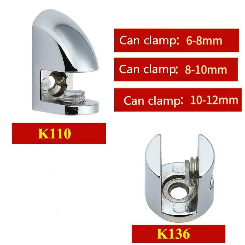 4pcs Glass Clamp Plated Brackets Zinc Alloy Chrome finish Shelf Holder Support Brackets Clamps For 6-8mm 8-10mm 10-12mm