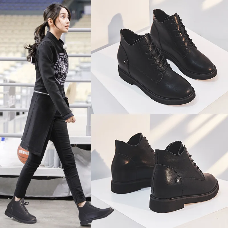 

Martin Boots Women's 2019 Autumn And Winter New Style Leather Short Boots Elevator Women's Boots Occident Fashion Hight-top Plat