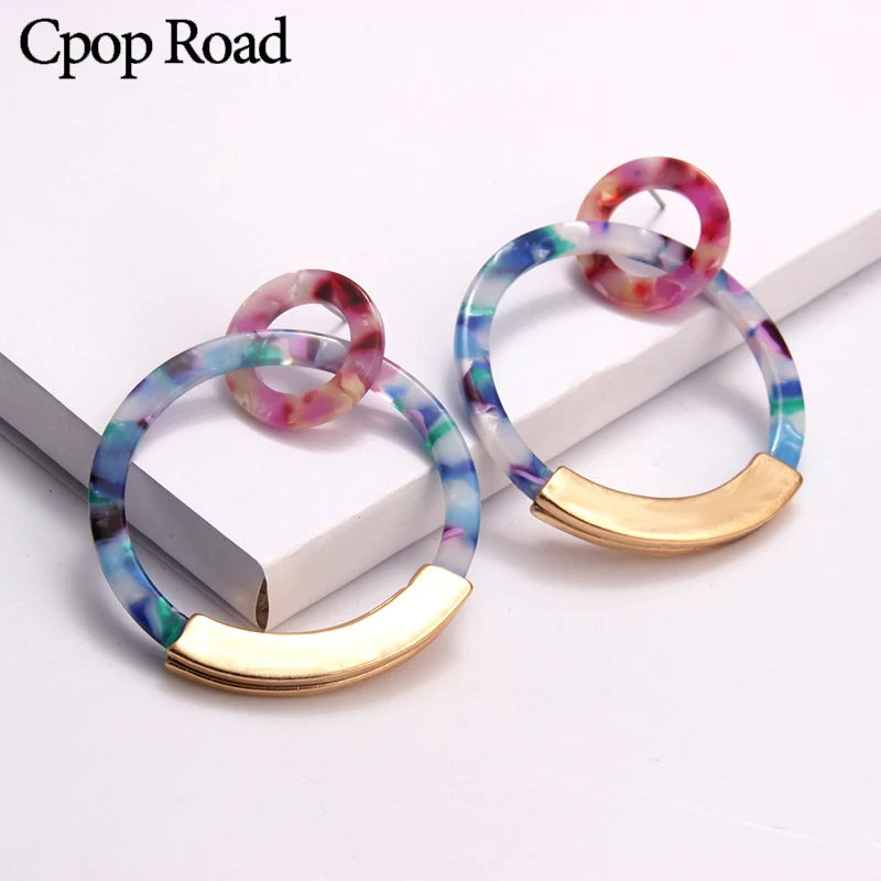Cpop Fashion Double Round Gold Acrylic Earrings for Women Acetic Acid Exaggeration Elegant Leopard Dangle Resin Jewelry | Украшения и