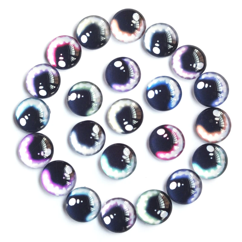 Glass doll eyes,doll eyes,doll eyewear accessories,doll accessories,plush doll accessories 20pcs 8-20mm Random Mixed Doll eyes Round Dragon Eyes In Pairs Pattern Glass Flatback Photo Cabochons Base Accessories