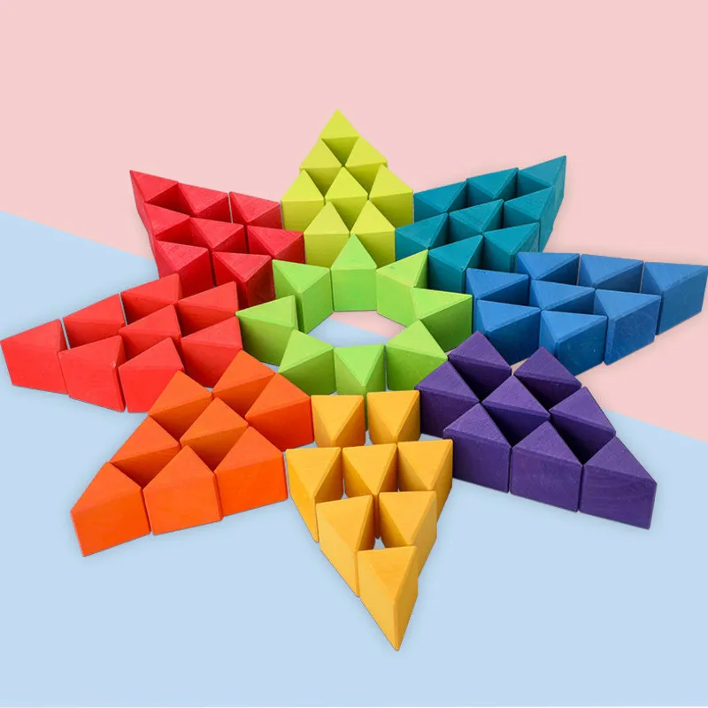 

Wooden Big Triangle Children's Building Blocks To Assembling Color Rainbow Stacking Children's Imagination Early Education Toys
