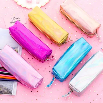 

Pencil Storage Bags Simple Candy Color Laser Cartoon Pencil Case Students Storage Pencil Case