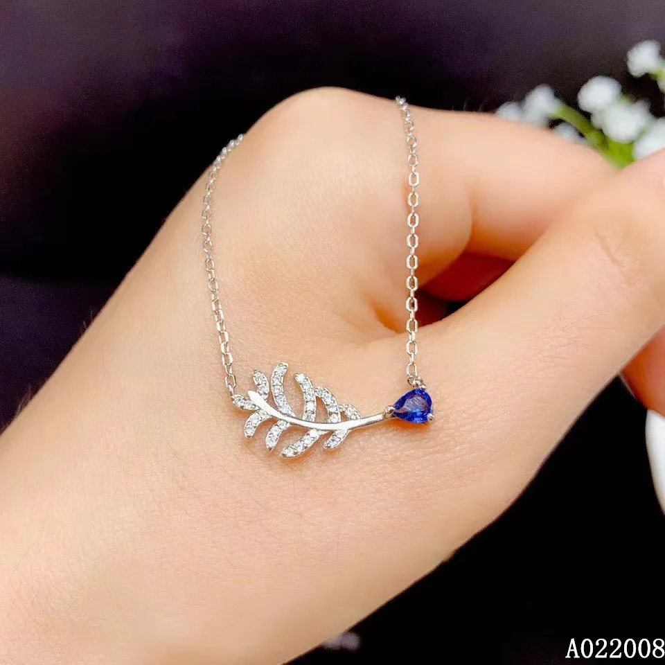 

KJJEAXCMY fine jewelry 925 Silver inlaid Natural sapphire Gemstone vintage necklace lovely ladies pendant support check