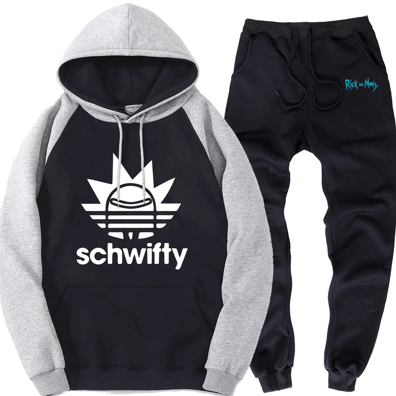 Schwifty мужские толстовки с рукавом реглан+ Тренировочные Брюки Рик и Морти мужские комплекты спортивной одежды Высокое качество флис спортивный костюм для мужчин Harajuku