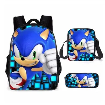 

16 Inch Fashion Backpack Sonic The Hedgehog Pattern 3PCs/Set Kids School Bags Cartoon Animal Designer Teenagers Book-Bags Set