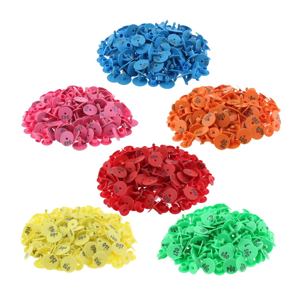 6-Color 600PCS Numbered Livestock Ear Tag For Pig Cow Cattle Goat Sheep, safe to animals; brass ear stud never rust