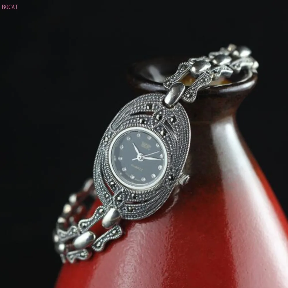 Серебро 925 стерлингового серебра S925 женские часы браслеты ювелирные изделия тайские серебряные часы браслеты для женщин стиль мода