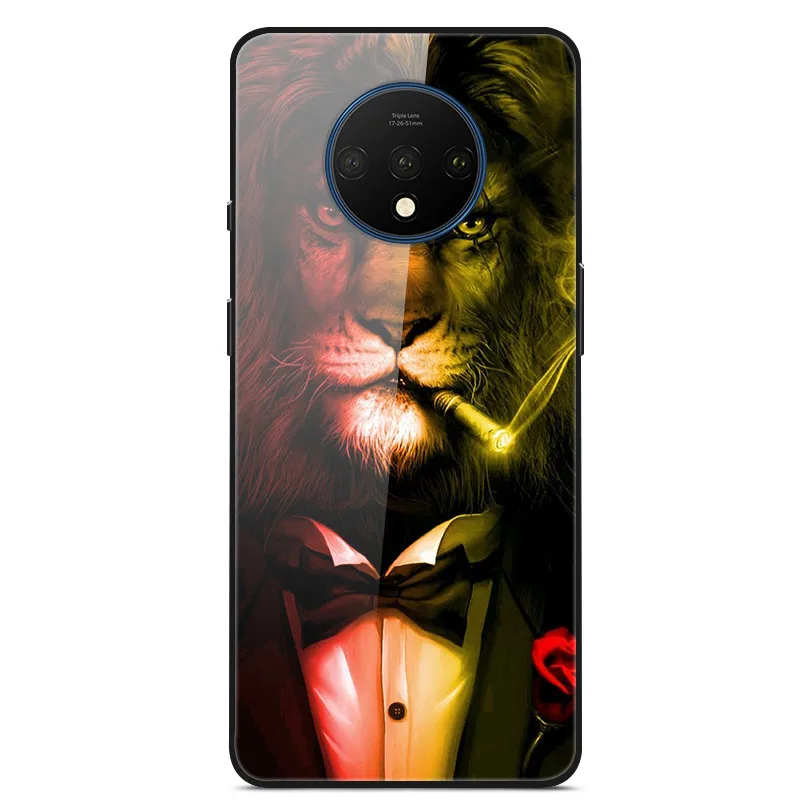 Закаленное стекло Чехол для Oneplus 7T Case Жесткий ПК Красочная задняя крышка Для Oneplus 7T Крышка 1+ 7T Телефонный бампер на один плюс 7T Fundas - Цвет: 16
