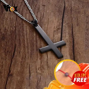 Vnox Male Black St Peter’s Inverted Cross Pendant Necklace for Men Stainless Steel Choker Crux de Sanctus Petrus Jewelry